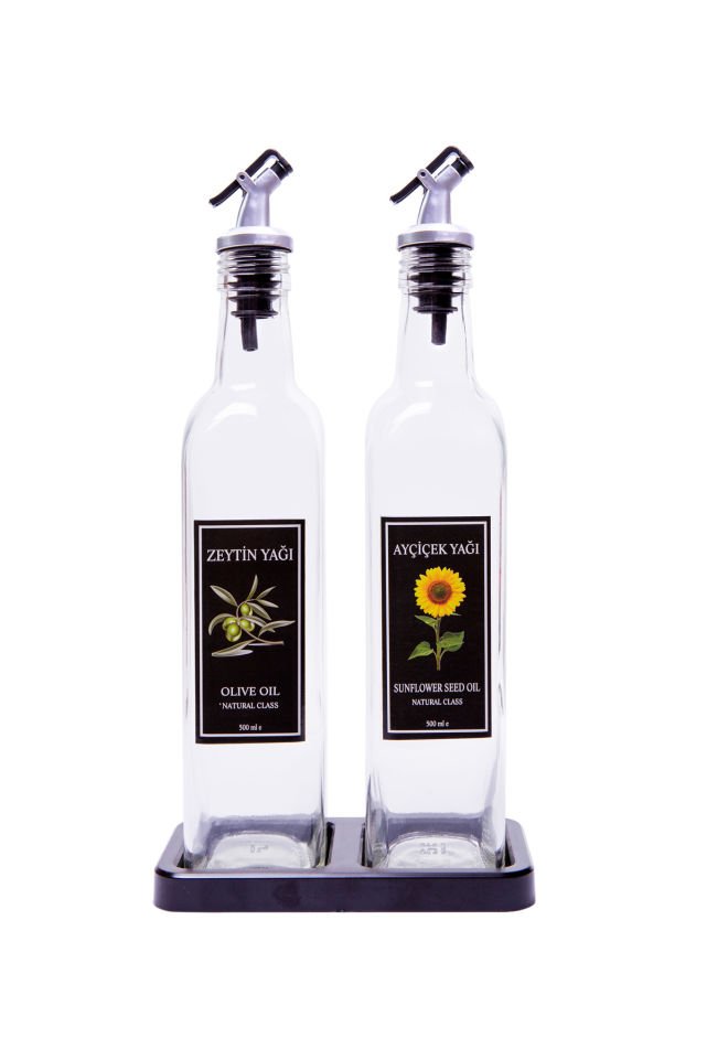 Siyah Stantlı Lux Kare Cam Yağdanlık 2'li 500 ml
